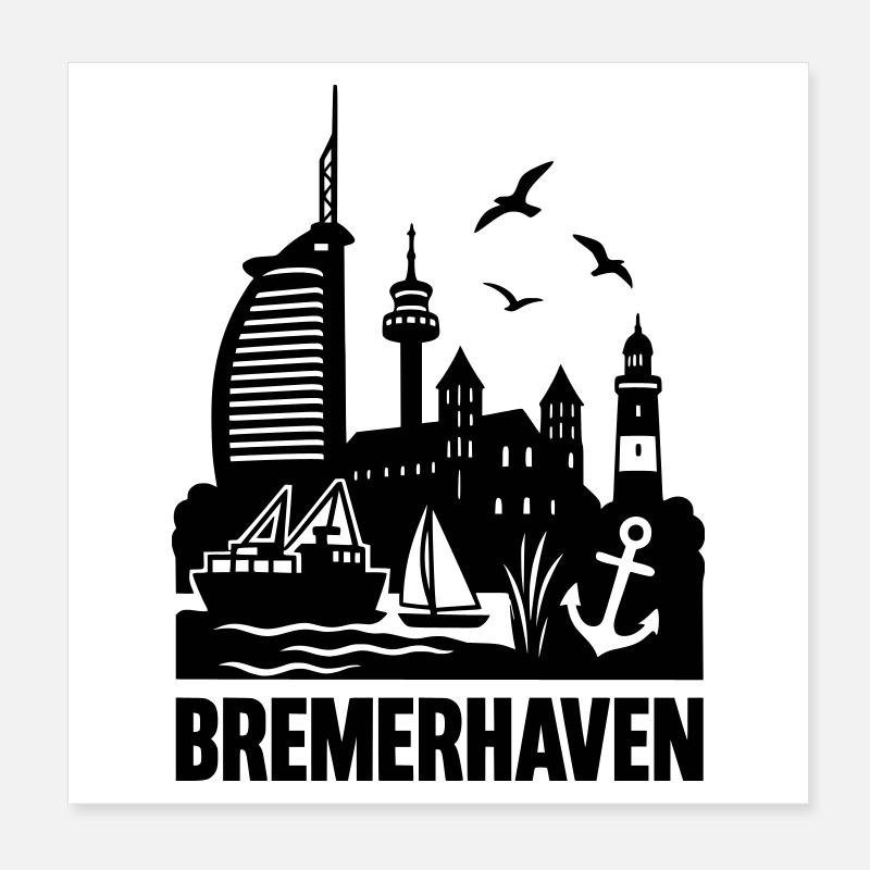 Bremerhaven Silhouette Skyline Poster 20x20 cm