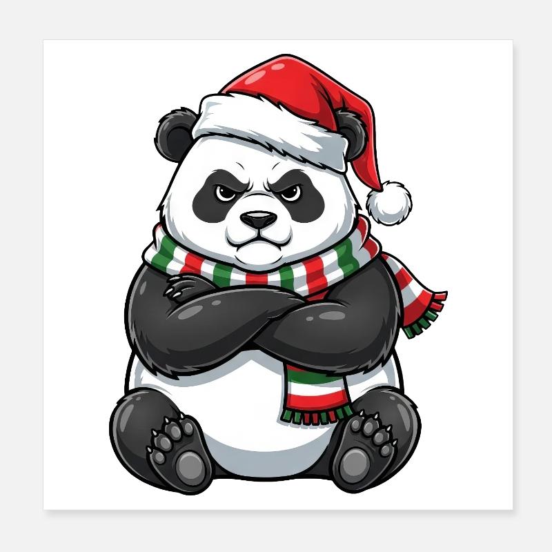 Grumpy Panda Weihnachtsmann Weihnachtsmütze  Poster 20 x 20 cm
