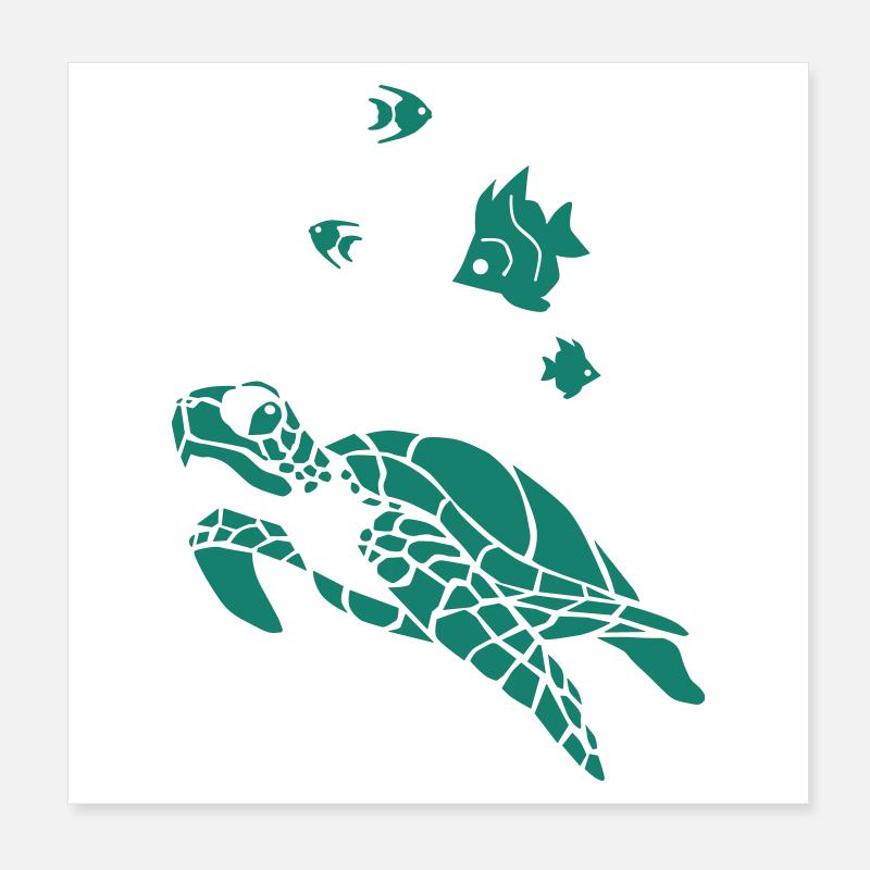 Turtle anf Flag fish Poster 20x20 cm