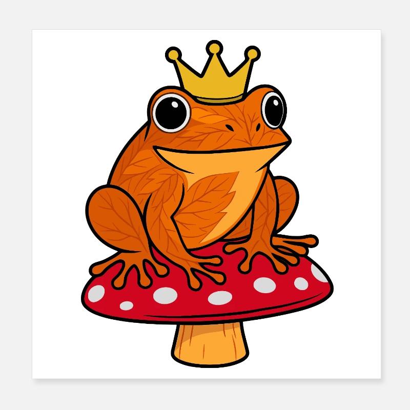 King Tree Frog Frog Mushroom Crown Toad Autumn Poster 8" x 8" (20x20 cm)