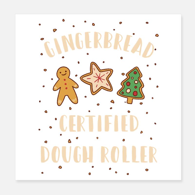 Gingerbread Dough Roller - Christmas Baking Poster 8" x 8" (20x20 cm)