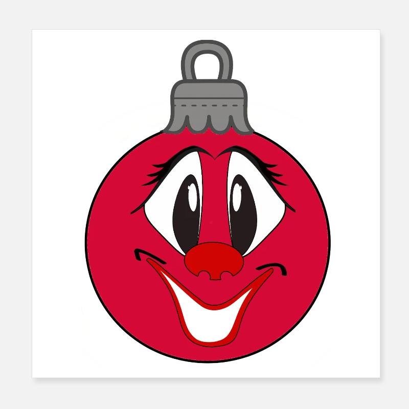 Bal du sapin de Noël avec un visage comique heureux Poster 20 x 20 cm