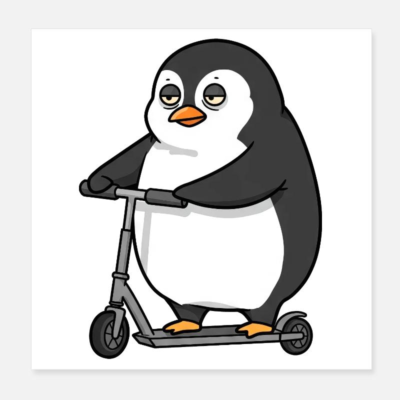 Funny Penguin Scooter Scooter Chubby Fun Poster 8" x 8" (20x20 cm)