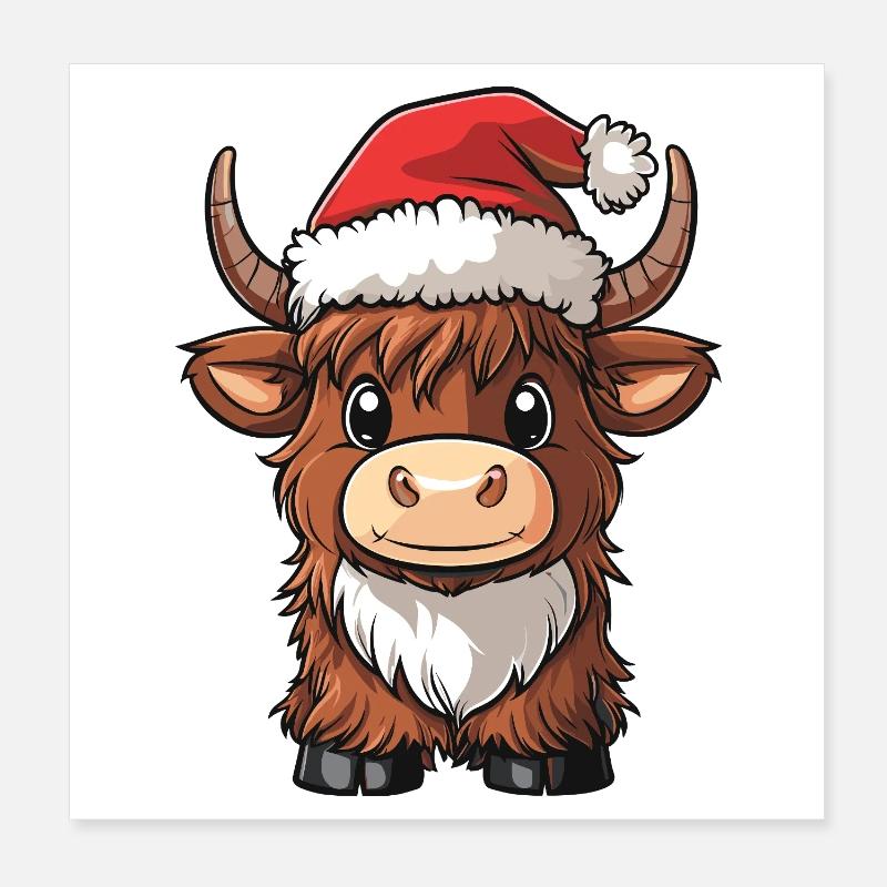 Joyeux Noël, douce vache des Highlands avec Poster 20 x 20 cm