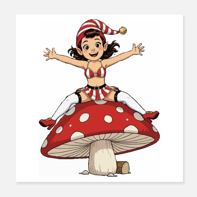 Leprechaun-Mädchen auf Pilz Poster 20x20 cm