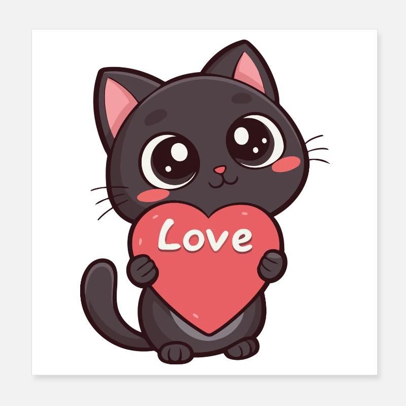Schwarze Katze mit Herz-Liebe Poster 20x20 cm