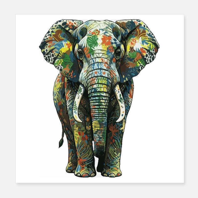 Flore colorée des éléphants Poster 20 x 20 cm