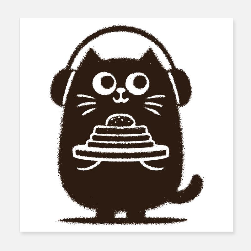 KatzenDJ mit Pfannkuchen Poster 20x20 cm