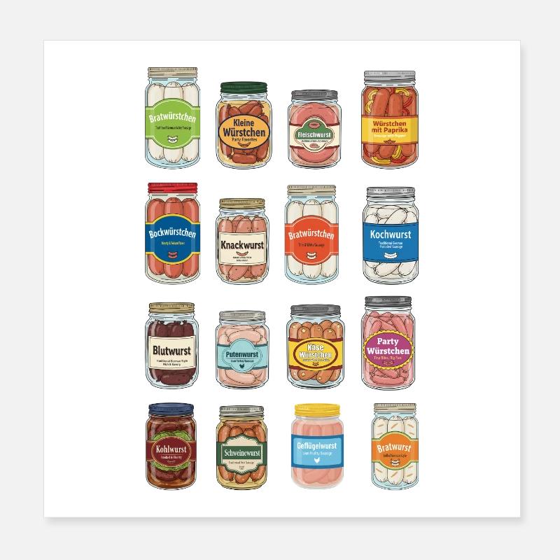 Des saucisses dans un bocal Poster 20 x 20 cm