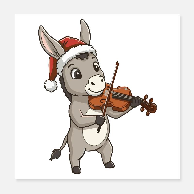 Noël Mule d’âne jouant de l’art du violon Poster 20 x 20 cm