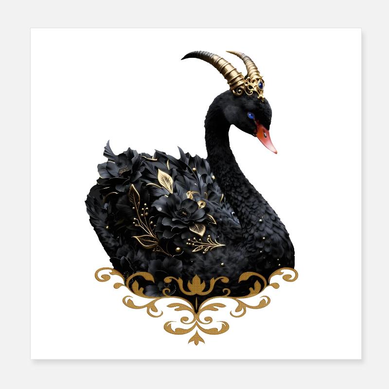 Schwarzer Schwan mit goldener Krone Poster 20x20 cm
