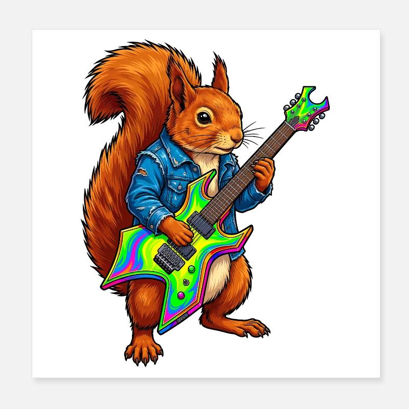 Squirrel with jacket and electric guitar Poster 8" x 8" (20x20 cm)