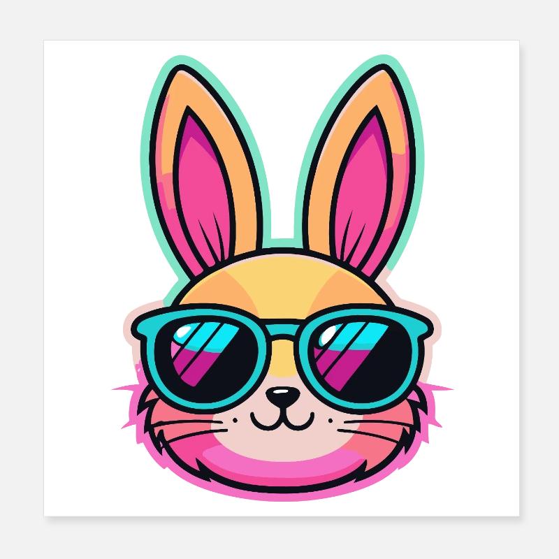 Neonhase mit bunter Brille Poster 20x20 cm