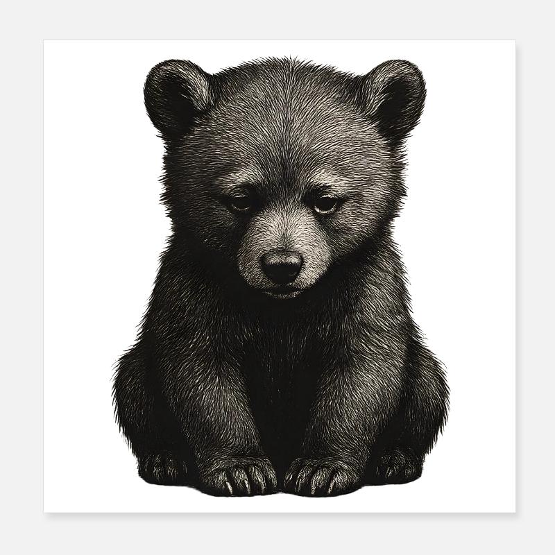Schwarz-Weiß Bärenjunge Poster 20x20 cm