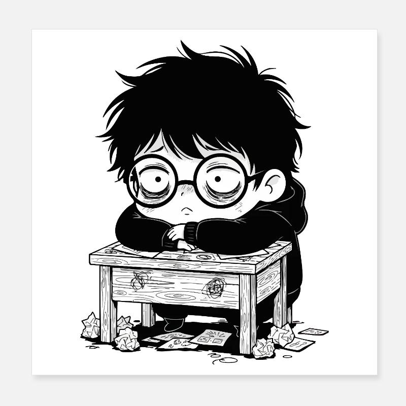 Étudiant Burnout Bureau Regard Vide Poster 20 x 20 cm