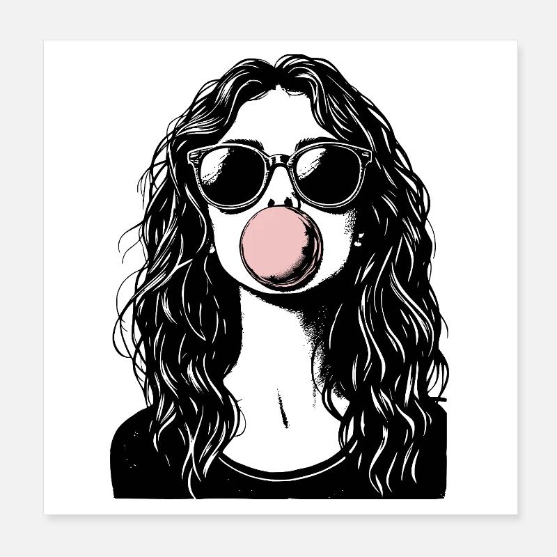 Cooles Mädchen bläst Kaugummi Poster 20x20 cm