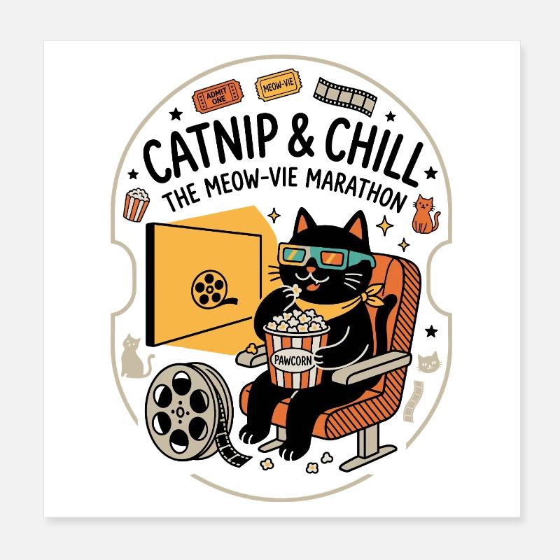 Cinéma Cat Popcorn 3D Look Poster 20 x 20 cm