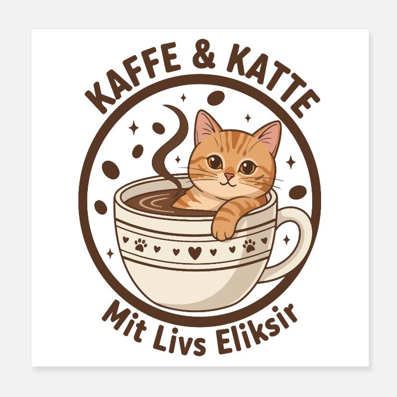 Chat au café en tasse : Élixir Ronron Poster 20 x 20 cm