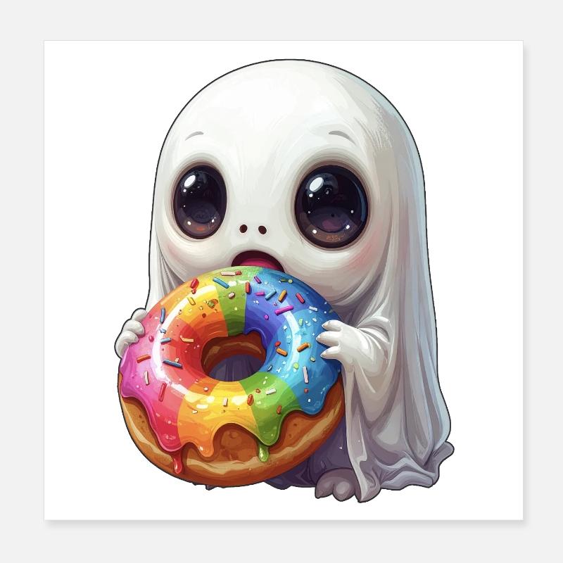 Fantôme de beignet flippant et mignon Poster 20 x 20 cm