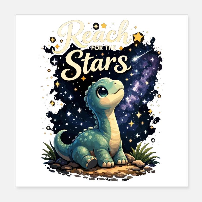 Atteindre les étoiles – Mignon Brachiosaure Poster 20 x 20 cm