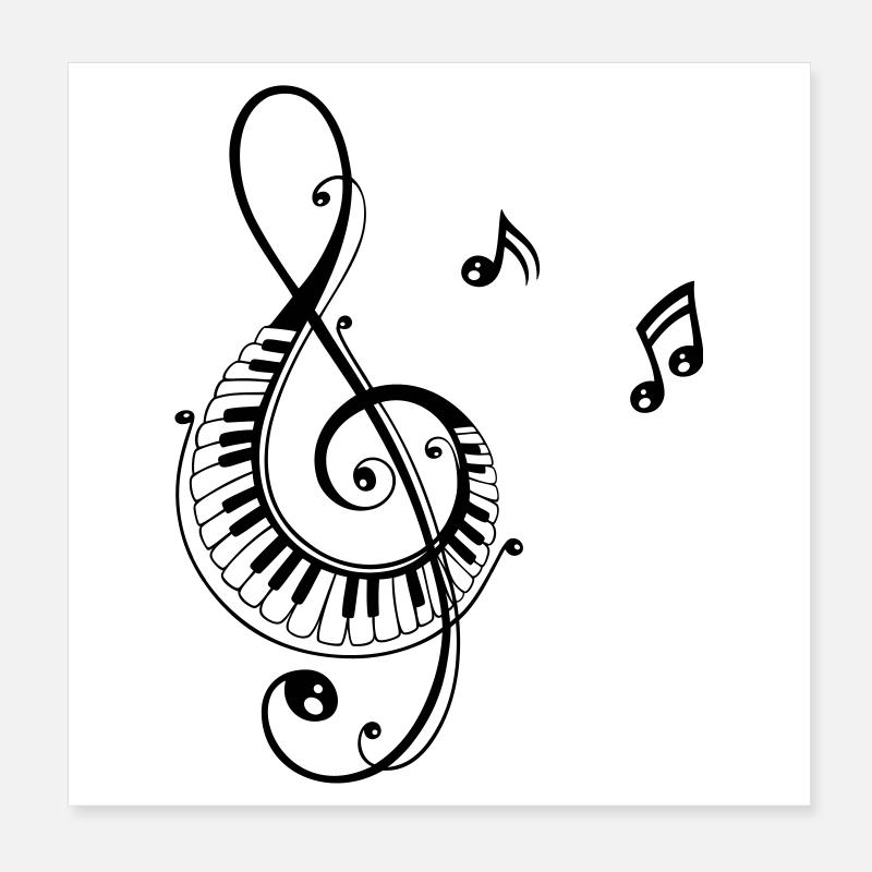 Clef with piano and music notes, i love music. Poster 8" x 8" (20x20 cm)