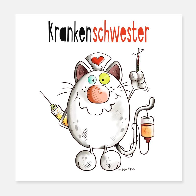 Happy Krankenschwester Katze - Comic Poster 20x20 cm