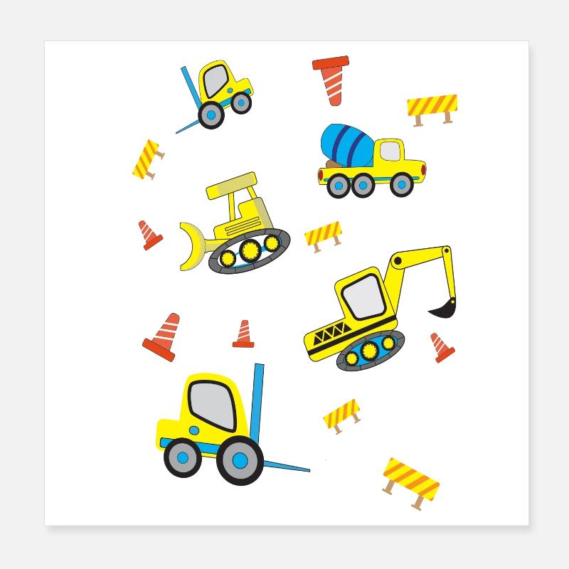 Construction sites Vehicles Poster 8" x 8" (20x20 cm)