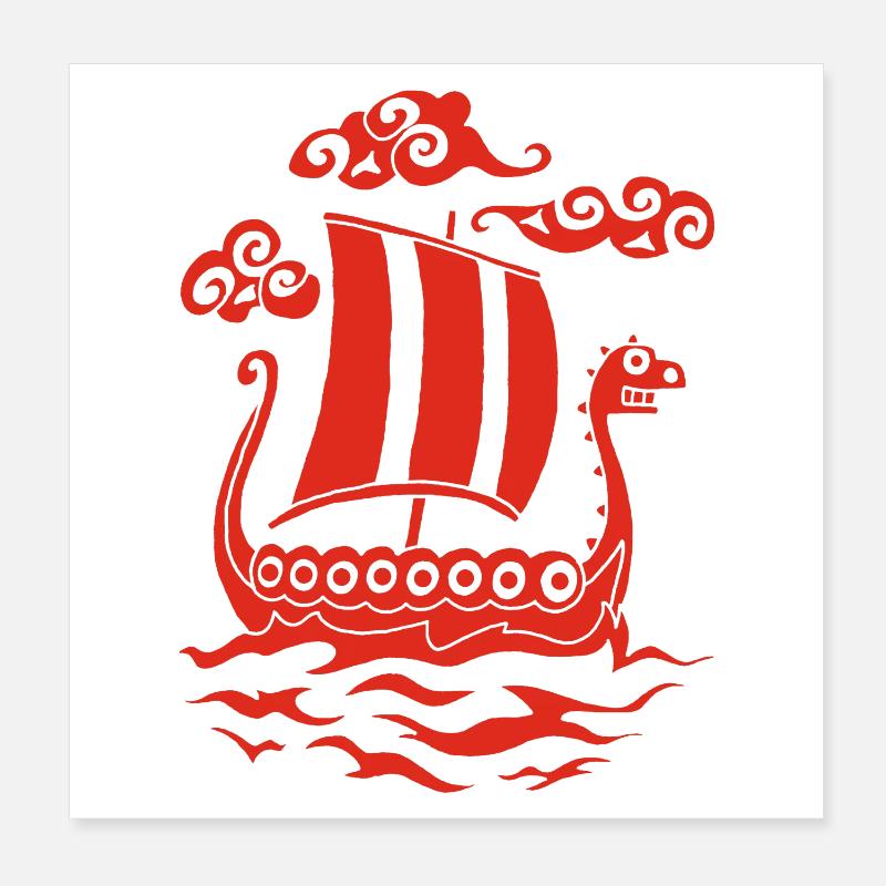 Drakkar rigolo rouge Poster 20 x 20 cm