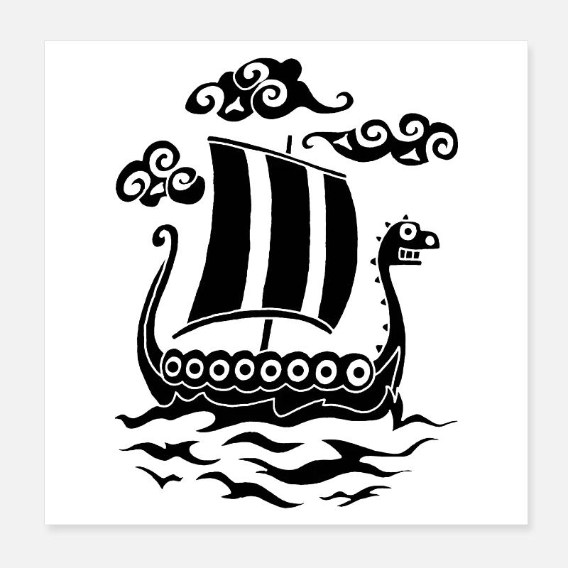 Lustiges schwarzes Drakkar Poster 20x20 cm