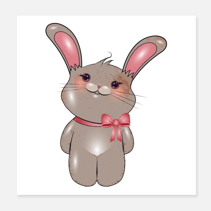 cute bunny with bow in comic style Poster 8" x 8" (20x20 cm)