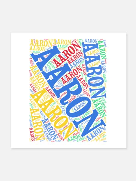 Aaron T-Shirt Word Cloud Geschenk-T-Shirt - Poster 20x20 cm - Weiß - Vorne