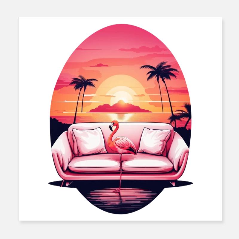Flamingo Sofa Poster 20x20 cm