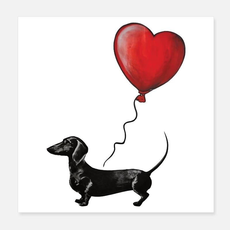 Illustration de teckel ballon de coeur Poster 20 x 20 cm