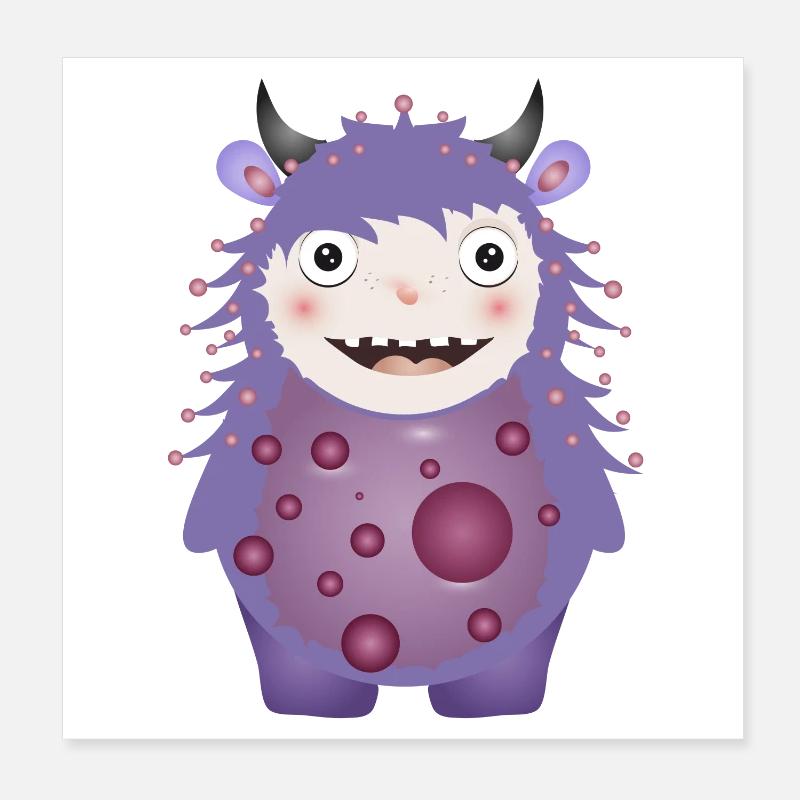 Monstre violet mignon avec des cornes Poster 20 x 20 cm