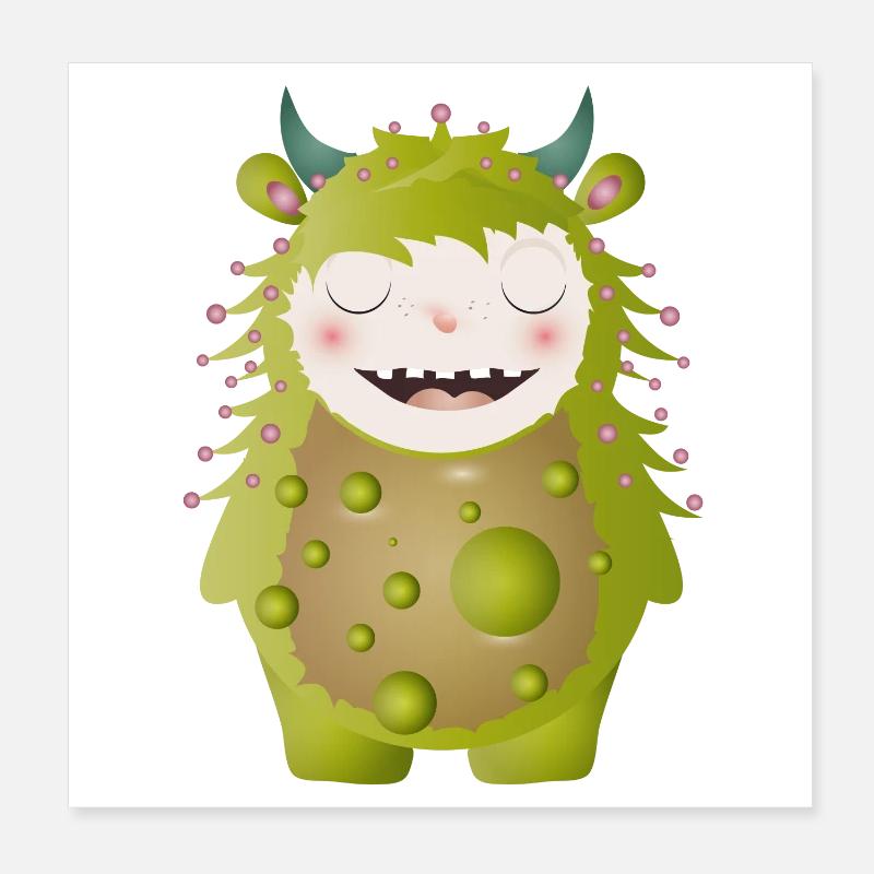 Monstre vert mignon avec des cornes Poster 20 x 20 cm