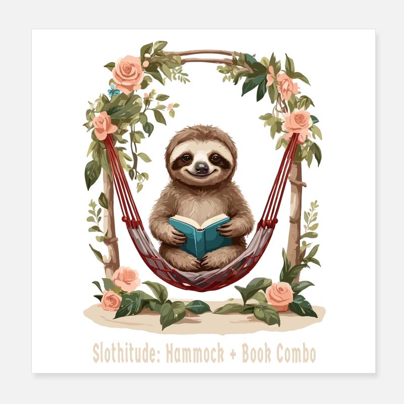 Süßes Faultier mit Buch Poster 20x20 cm