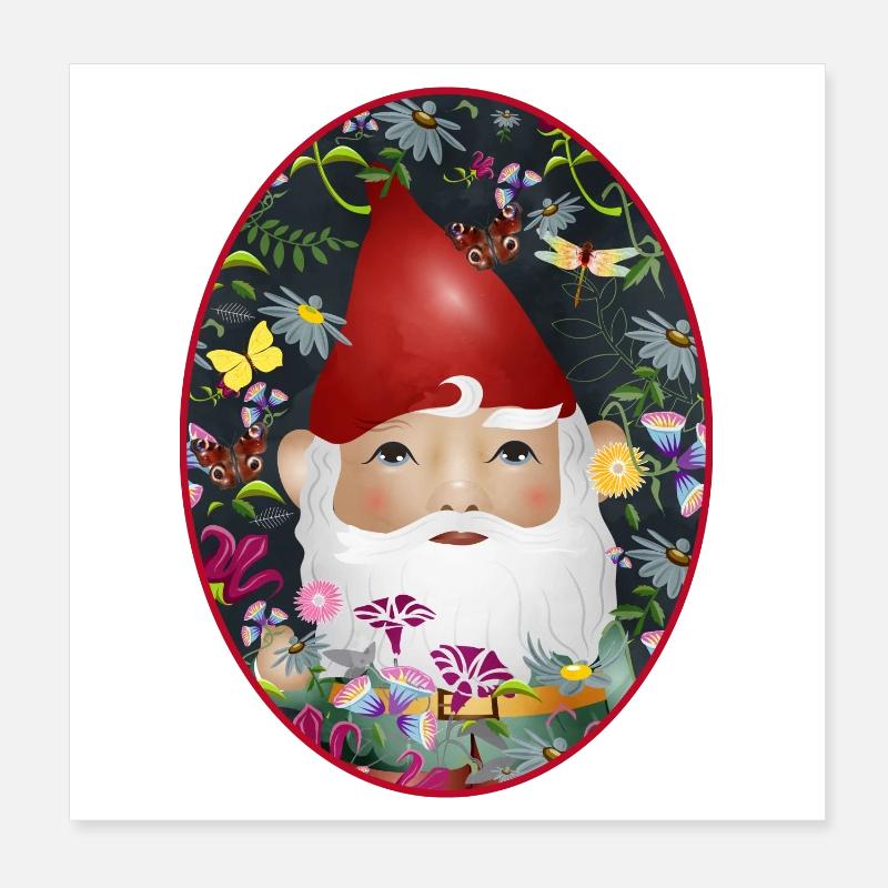 Jardin magique mignon de fleurs de nain de jardin Poster 20 x 20 cm