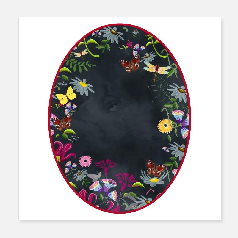 Oval Frame Garden with Black Background Poster 8" x 8" (20x20 cm)