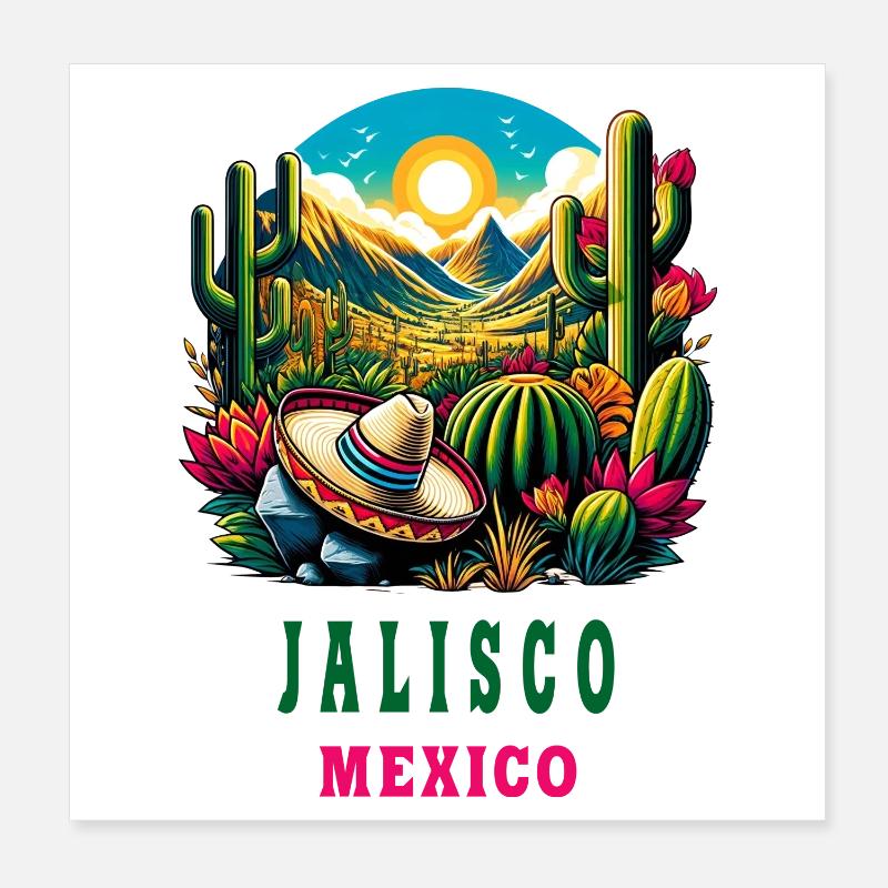 Motif du désert de cactus de Jalisco Mexico Poster 20 x 20 cm