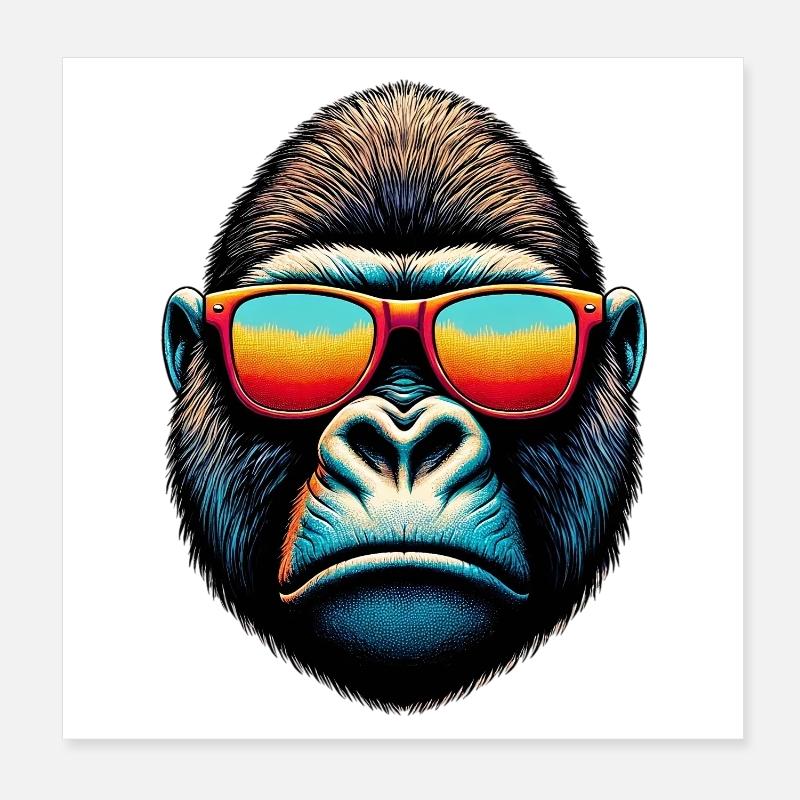 Gorilles avec lunettes de soleil Poster 20 x 20 cm
