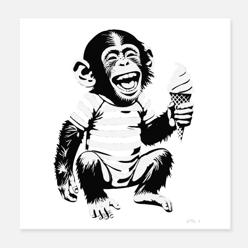 Singe ludique avec design de crème glacée Poster 20 x 20 cm