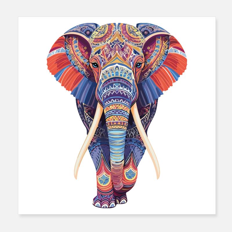 Mandala éléphant marchant frontalement dans un look coloré Poster 20 x 20 cm