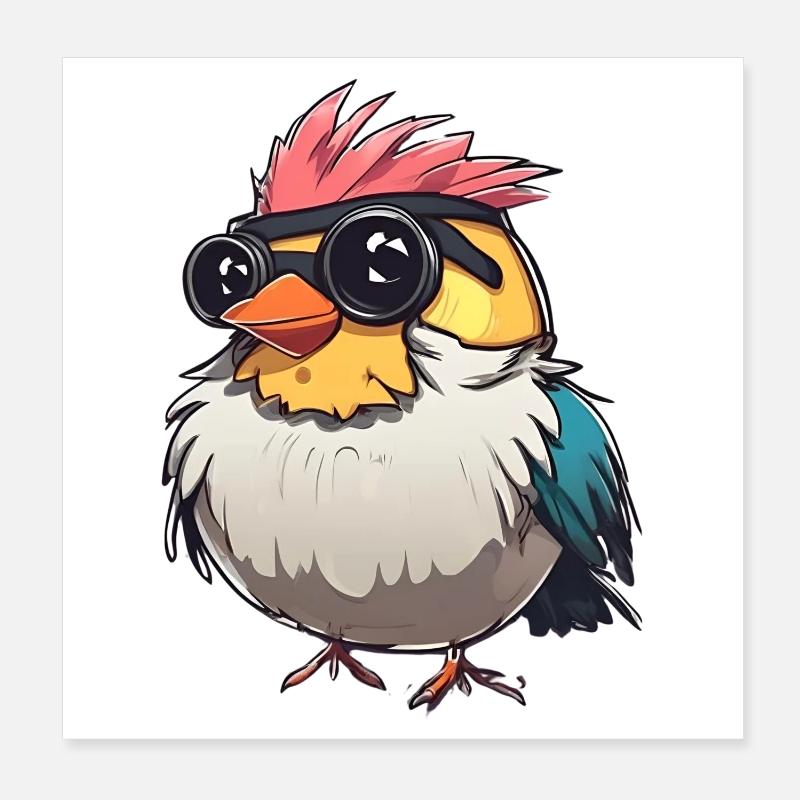 Illustration d’oiseau techno coloré Poster 20 x 20 cm