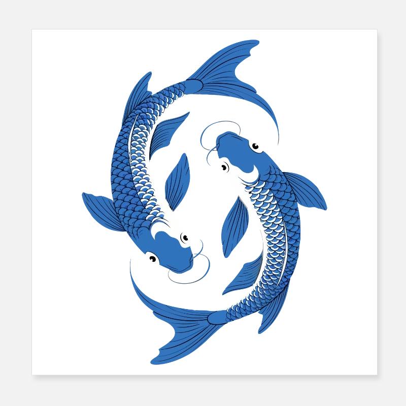 Blauer Koi Kreis Kunst Poster 20x20 cm