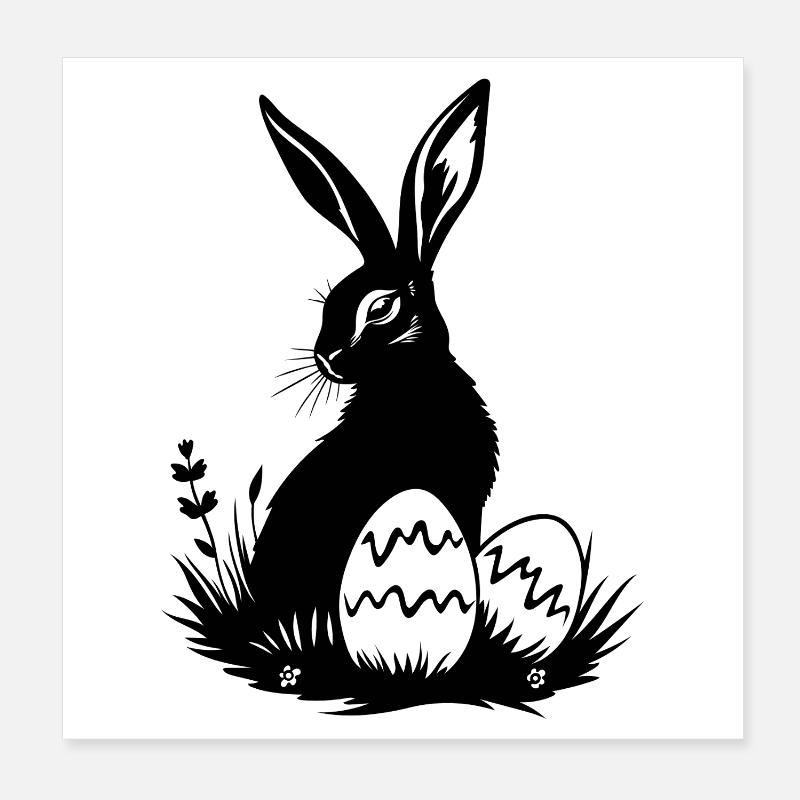 Easter bunny in the grass with colorful Easter eggs Poster 8" x 8" (20x20 cm)
