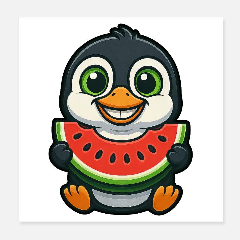 Pingouin à la pastèque Jour d’été fruité Poster 20 x 20 cm