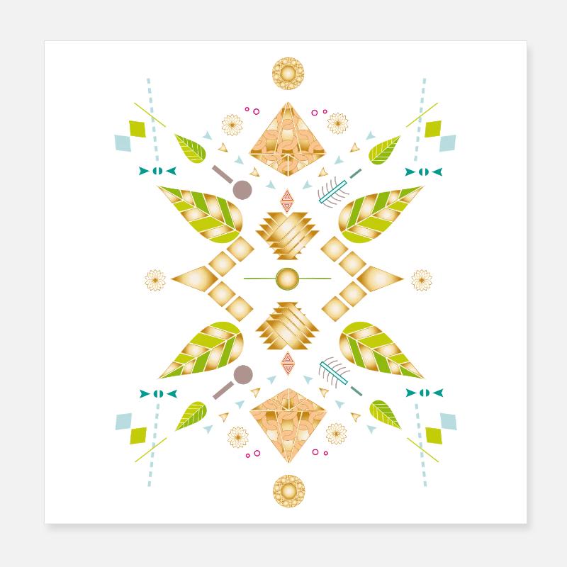 Symbol aus Blättern, Edelsteinen Optik & Geometrie Poster 20x20 cm