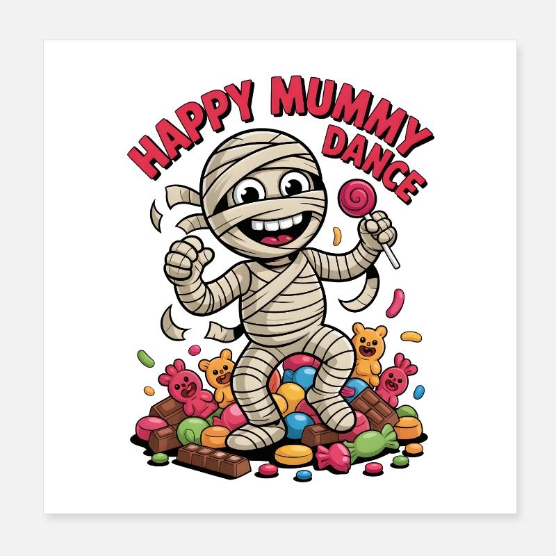 Cheerful Mummy Dancer on Candy Background Poster 8" x 8" (20x20 cm)