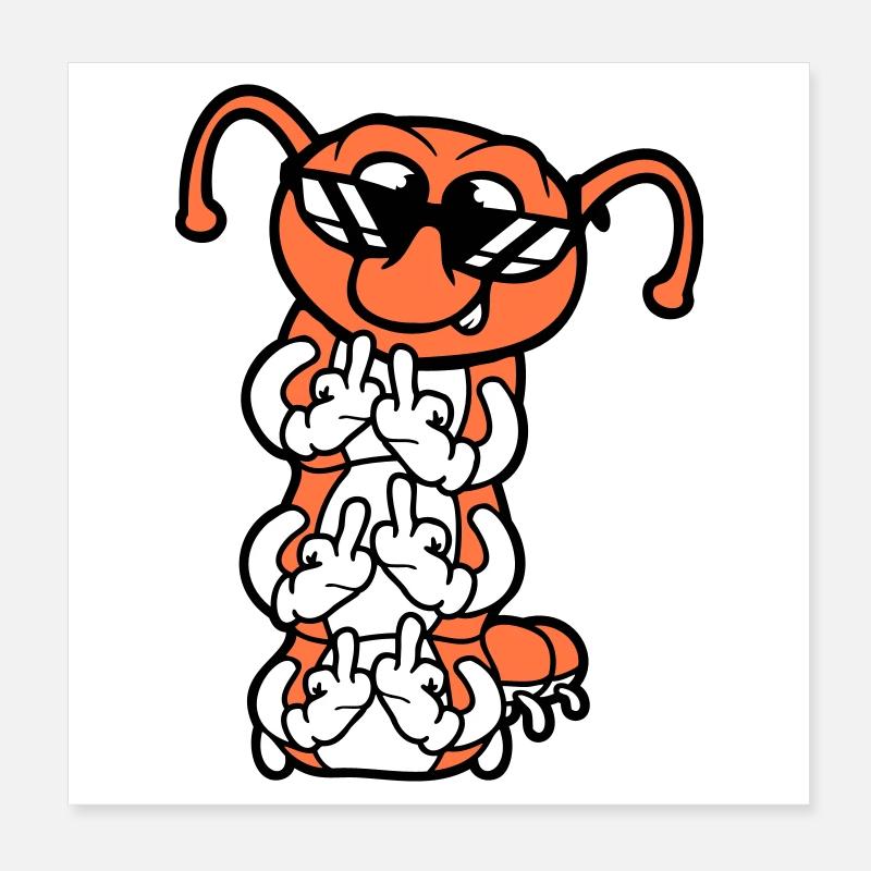 Raupe Mittelfinger Beleidigung Sonnenbrille Cool Poster 20x20 cm