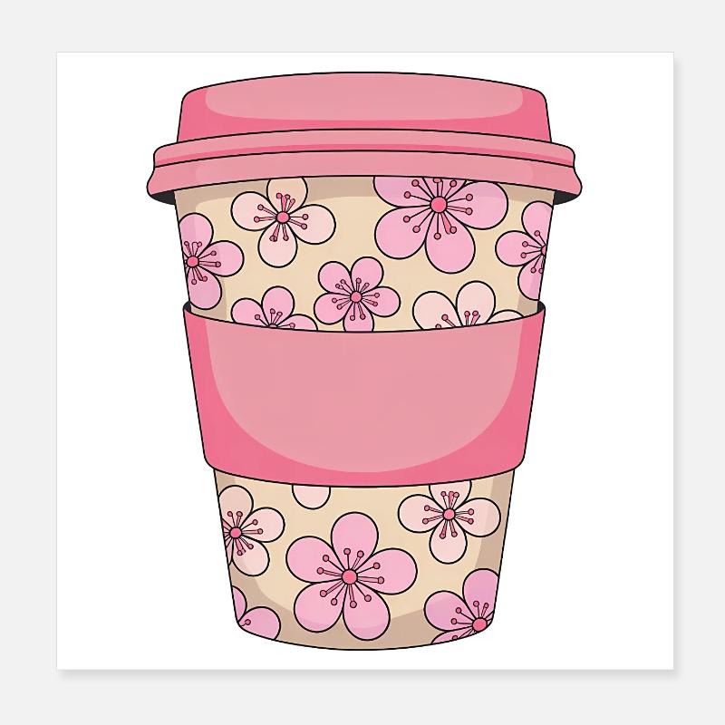 Cherry Blossom Coffee Cup Poster 8" x 8" (20x20 cm)